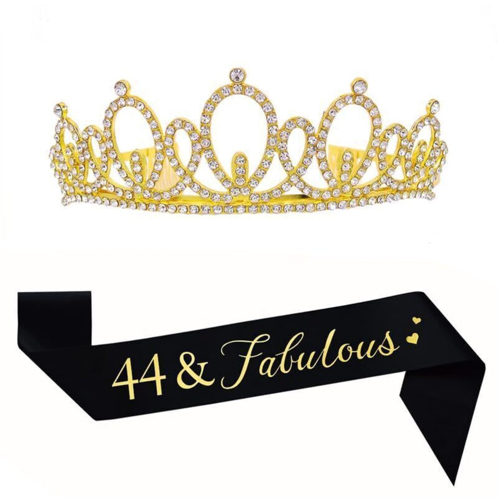 1744 Happy 44th Birthday Tiara and Sash Gifts Crystal Rhinestone Princess
